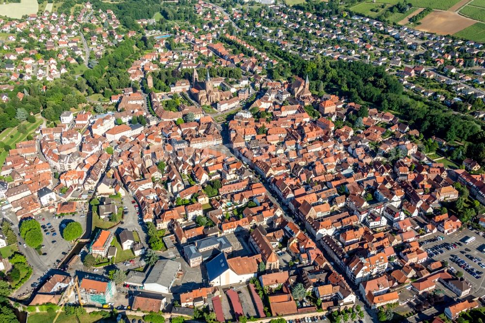 Wissembourg from the bird's eye view: Old Town area and city center in Wissembourg in Grand Est, France