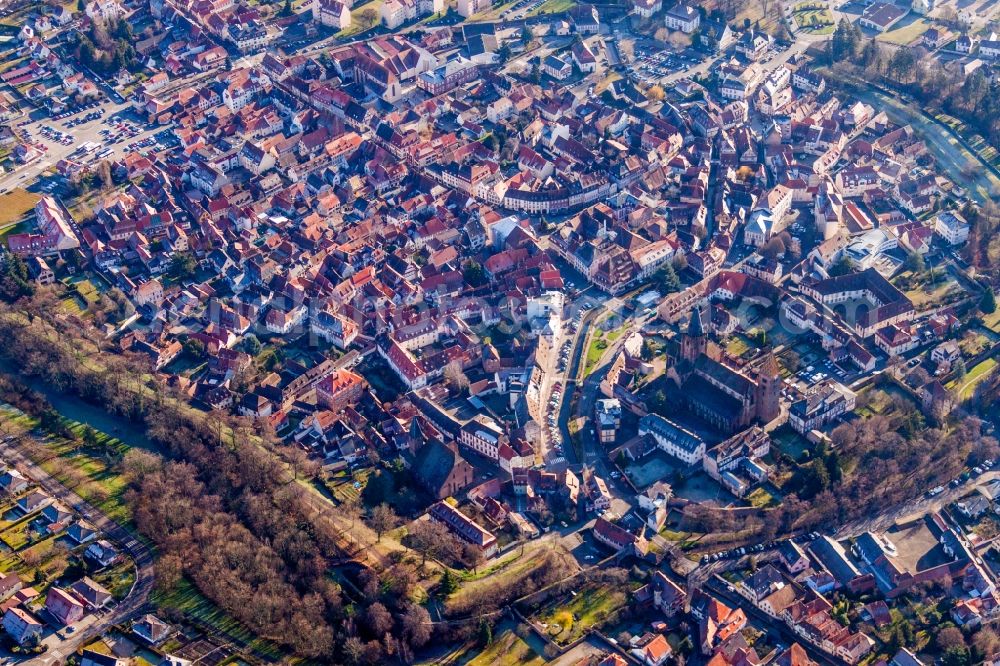 Wissembourg from above - Old Town area and city center in Wissembourg in Grand Est, France