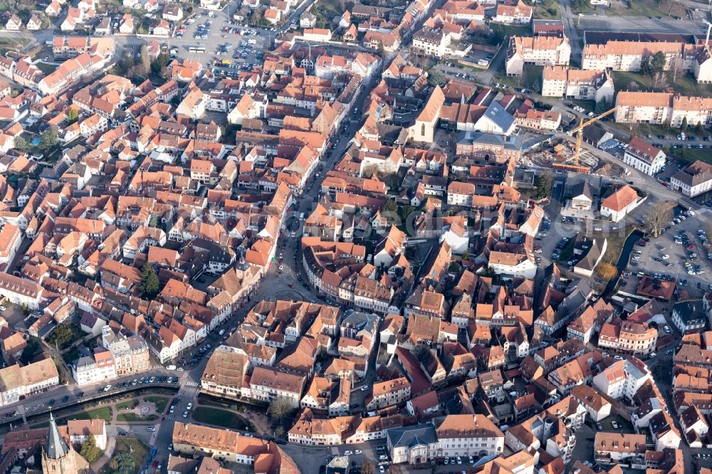 Aerial image Wissembourg - Old Town area and city center in Wissembourg in Grand Est, France