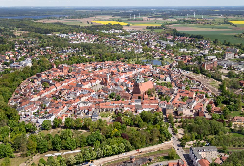 Aerial photograph Wittstock/Dosse - Old Town area and city center in Wittstock/Dosse in the state Brandenburg, Germany