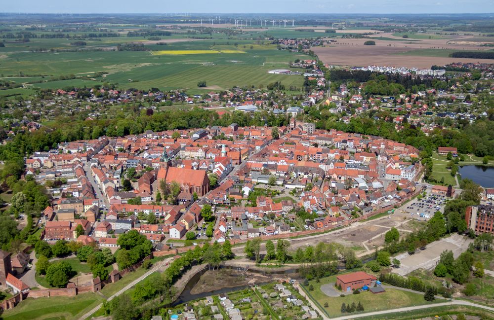 Wittstock/Dosse from the bird's eye view: Old Town area and city center in Wittstock/Dosse in the state Brandenburg, Germany