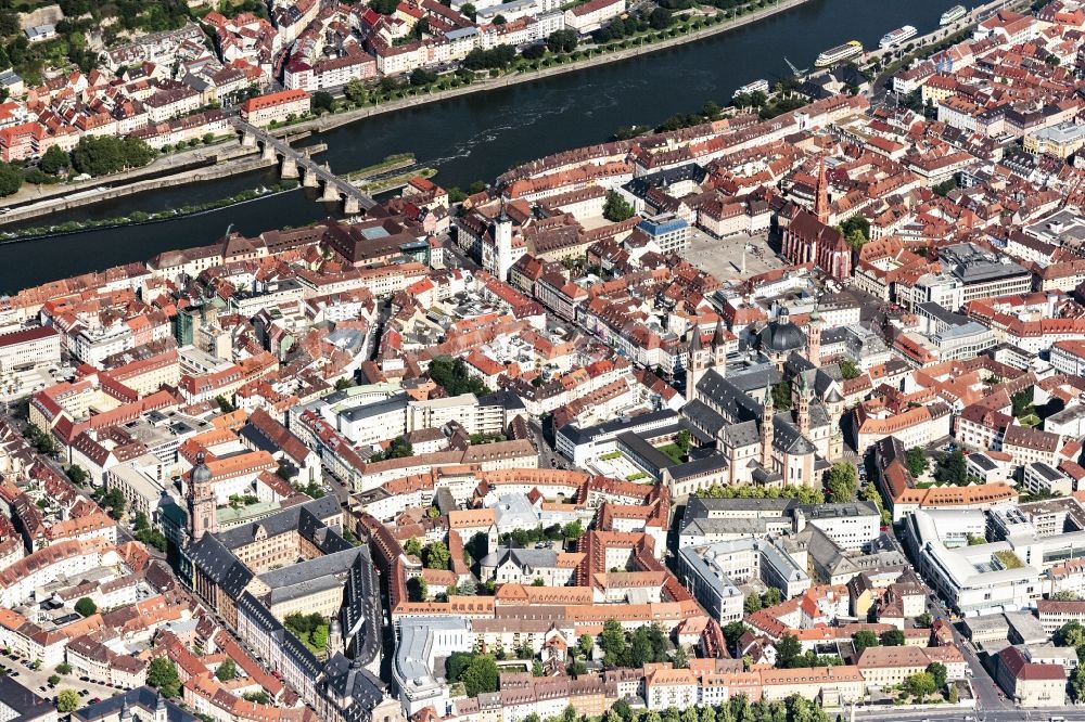 Würzburg from the bird's eye view: Old Town area and city center in Wuerzburg in the state Bavaria, Germany