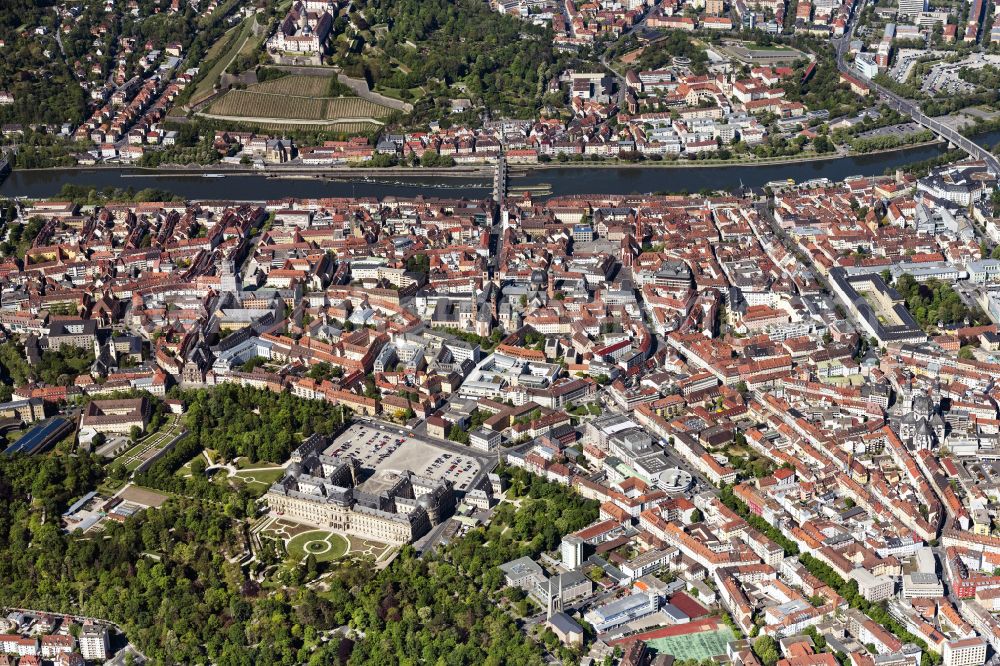 Würzburg from above - Old Town area and city center in Wuerzburg in the state Bavaria, Germany