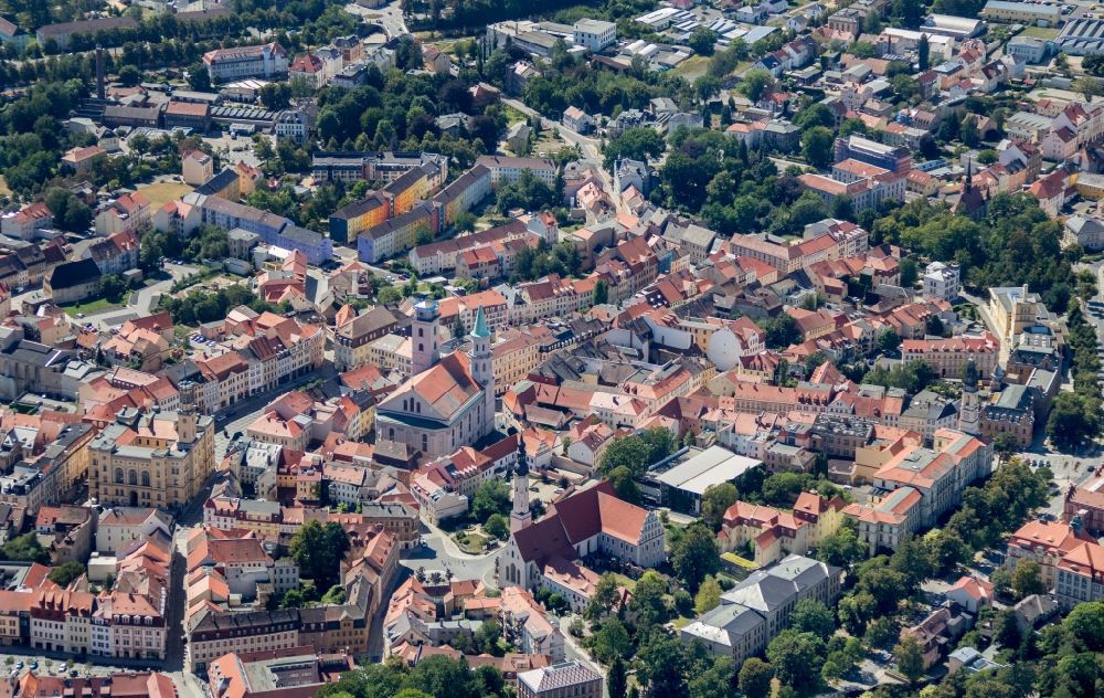 Zittau from above - Old Town area and city center of Zittau in the state Saxony, Germany