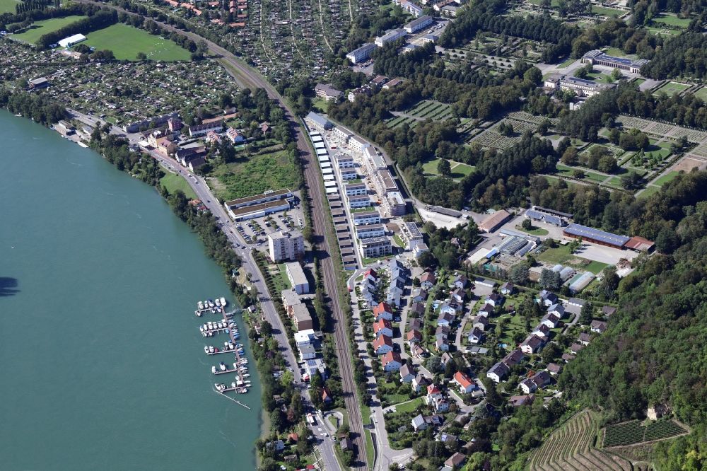 Aerial photograph Riehen - Construction site to build a new multi-family residential complex in Grenzach-Wyhlen in the state Baden-Wurttemberg, Germany