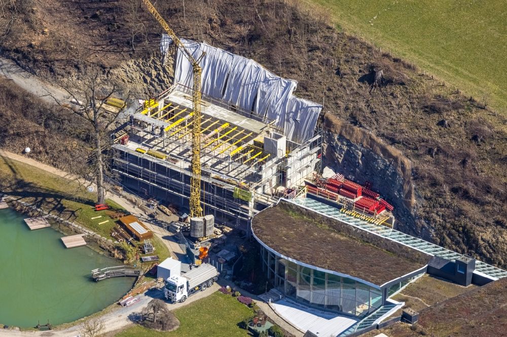 Aerial image Winkhausen - Reconstruction and revitalization on the extension construction site of the hotel complex Romantik- & Wellnesshotel Deimann in Winkhausen at Sauerland in the state North Rhine-Westphalia, Germany