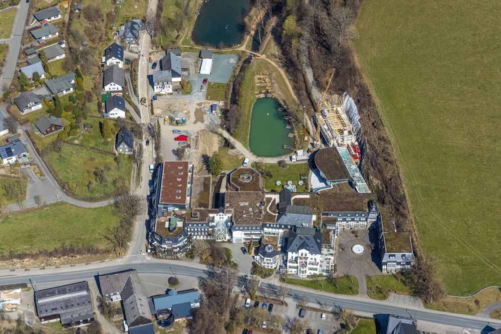 Aerial photograph Winkhausen - Reconstruction and revitalization on the extension construction site of the hotel complex Romantik- & Wellnesshotel Deimann in Winkhausen at Sauerland in the state North Rhine-Westphalia, Germany