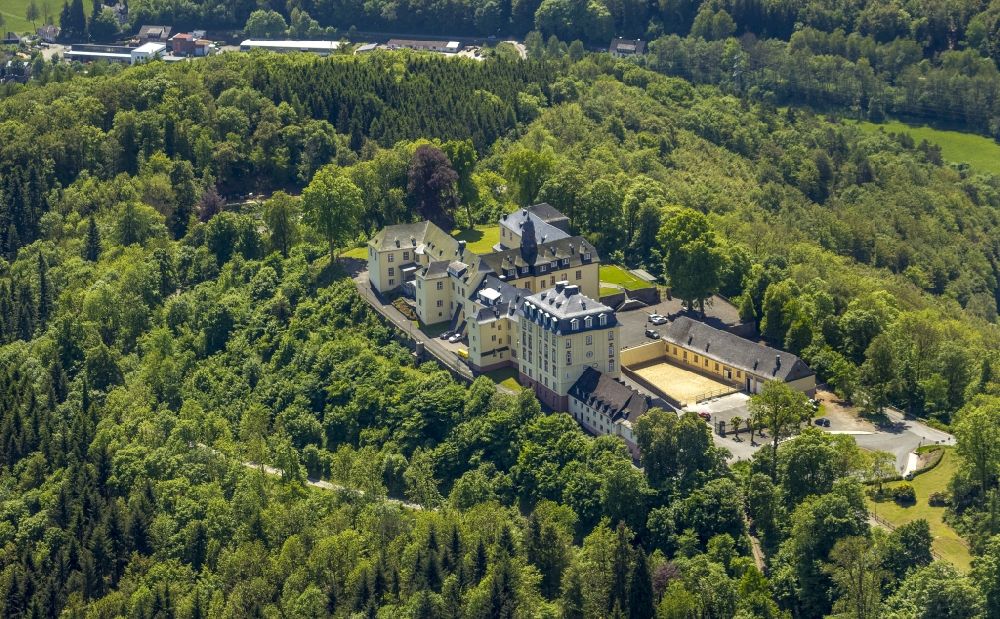 Bad Laasphe from above - System of Wittgenstein Castle near Bad Laasphe in North Rhine-Westphalia