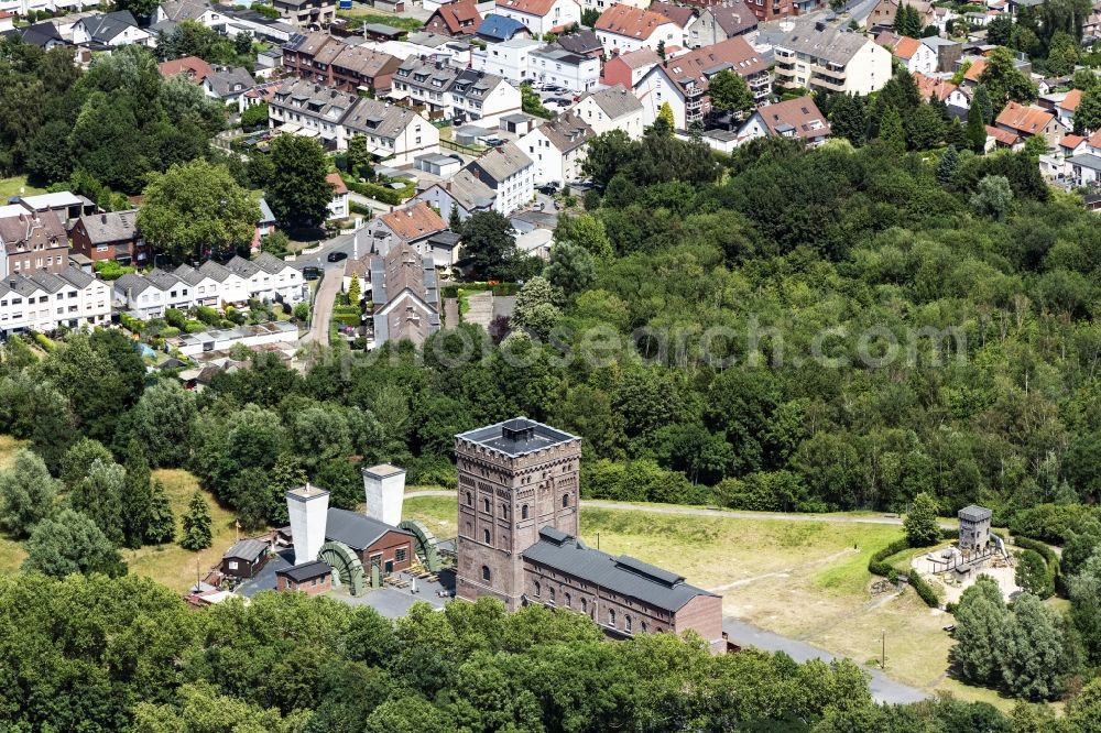 Bochum from above - Industrial monument of the technical plants and production halls of the premises of LWL-Industriemuseum Zeche Hannover on Guennigfelder Strasse in the district Hordel in Bochum in the state North Rhine-Westphalia, Germany