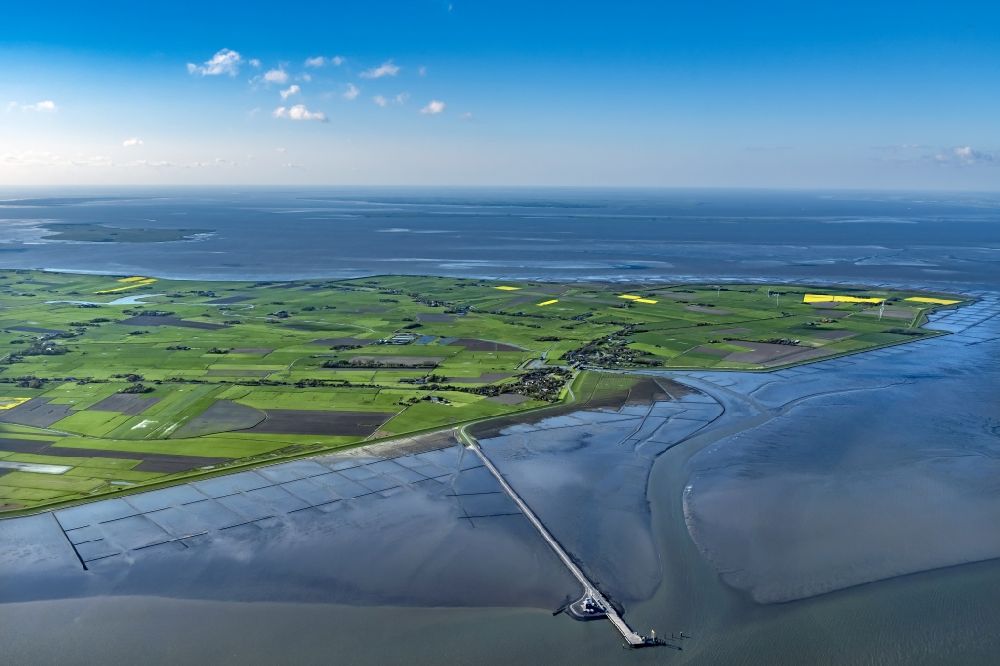 Aerial image Pellworm - Pier Ostersiel on the island Pellworm in the state Schleswig-Holstein Germany