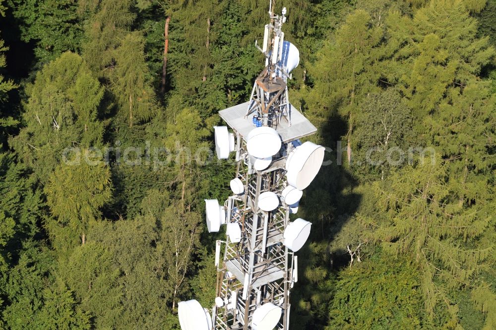 Gräfenhainichen from above - Antenna and transmission tower radio mast in Graefenhainichen in the state Saxony-Anhalt