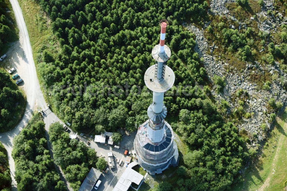 Aerial image Bischofsgrüner Forst - Antenna and transmission tower radio mast Sender Ochsenkopf in Bischofsgruen in the state Bavaria