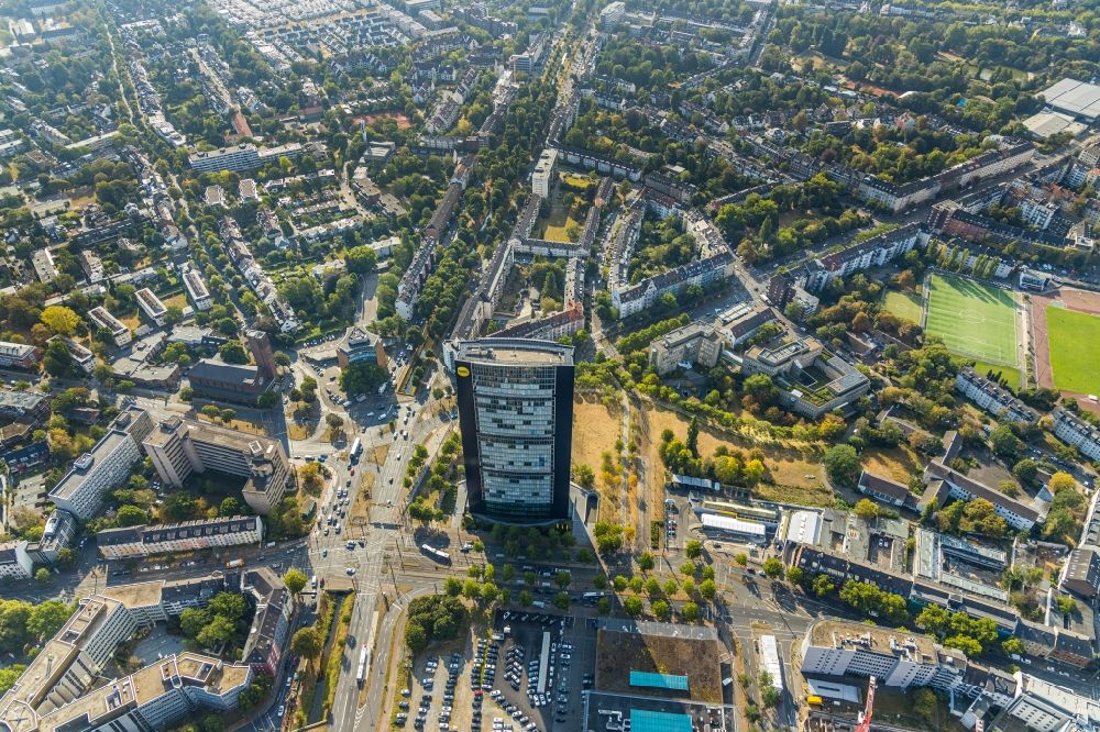 Aerial image Düsseldorf - Office and administration buildings ARAG-Tower of the insurance company ARAG SE at the Muensterstrasse in Duesseldorf in the state North Rhine-Westphalia