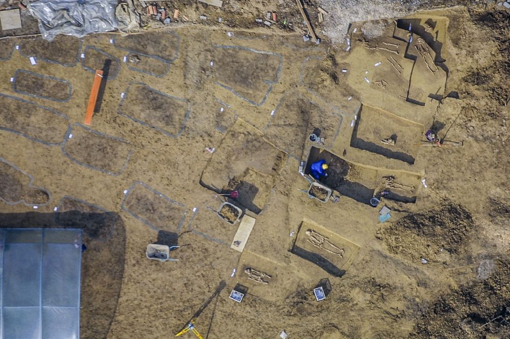 Ergolding from above - Archaeological excavation in a row early medieval burial ground in Ergolding in Bavaria