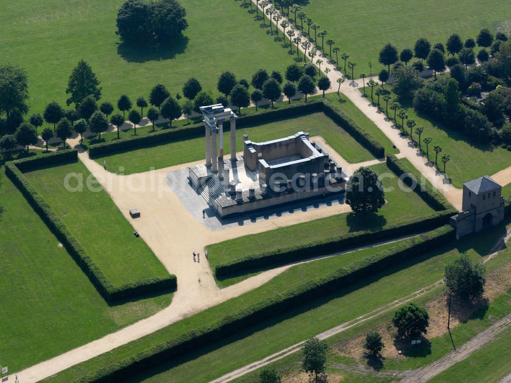 Aerial image XANTEN - View of the Archaeological Park Xanten (APX) with original and reconstructed buildings of the Roman Colonia Ulpia Traiana in Xanten. The Colonia Ulpia Traiana was the third largest Roman city north of the Alps