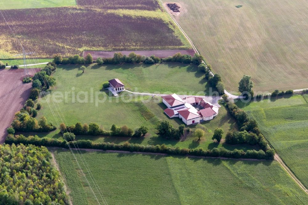 Kilchberg from above - Exposure of archaeological excavation sites on the area of a Roman house in Kilchberg in the state Baden-Wuerttemberg, Germany