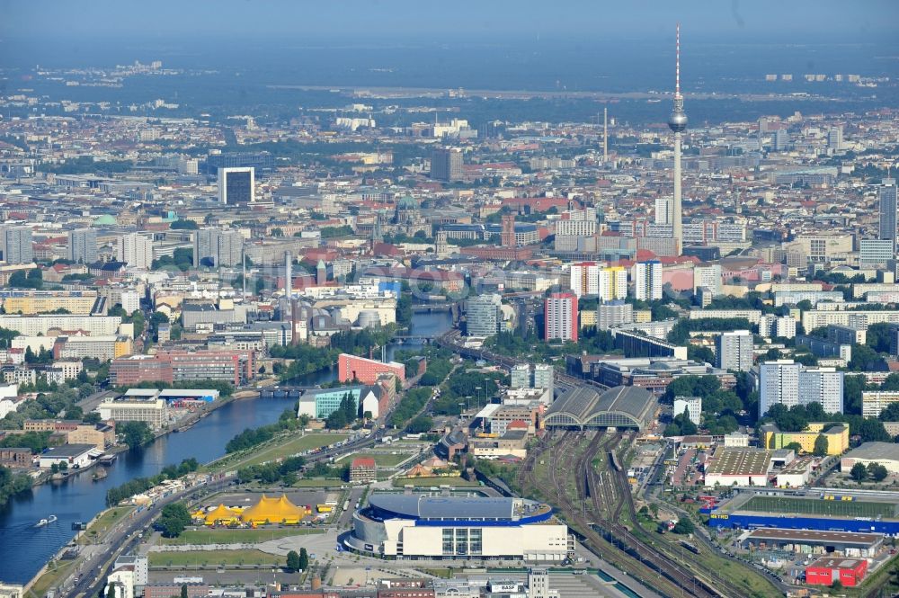 Berlin from above - Area on the River Spree for Anschutz area at the O2 Arena in the Friedrichshain district of Berlin