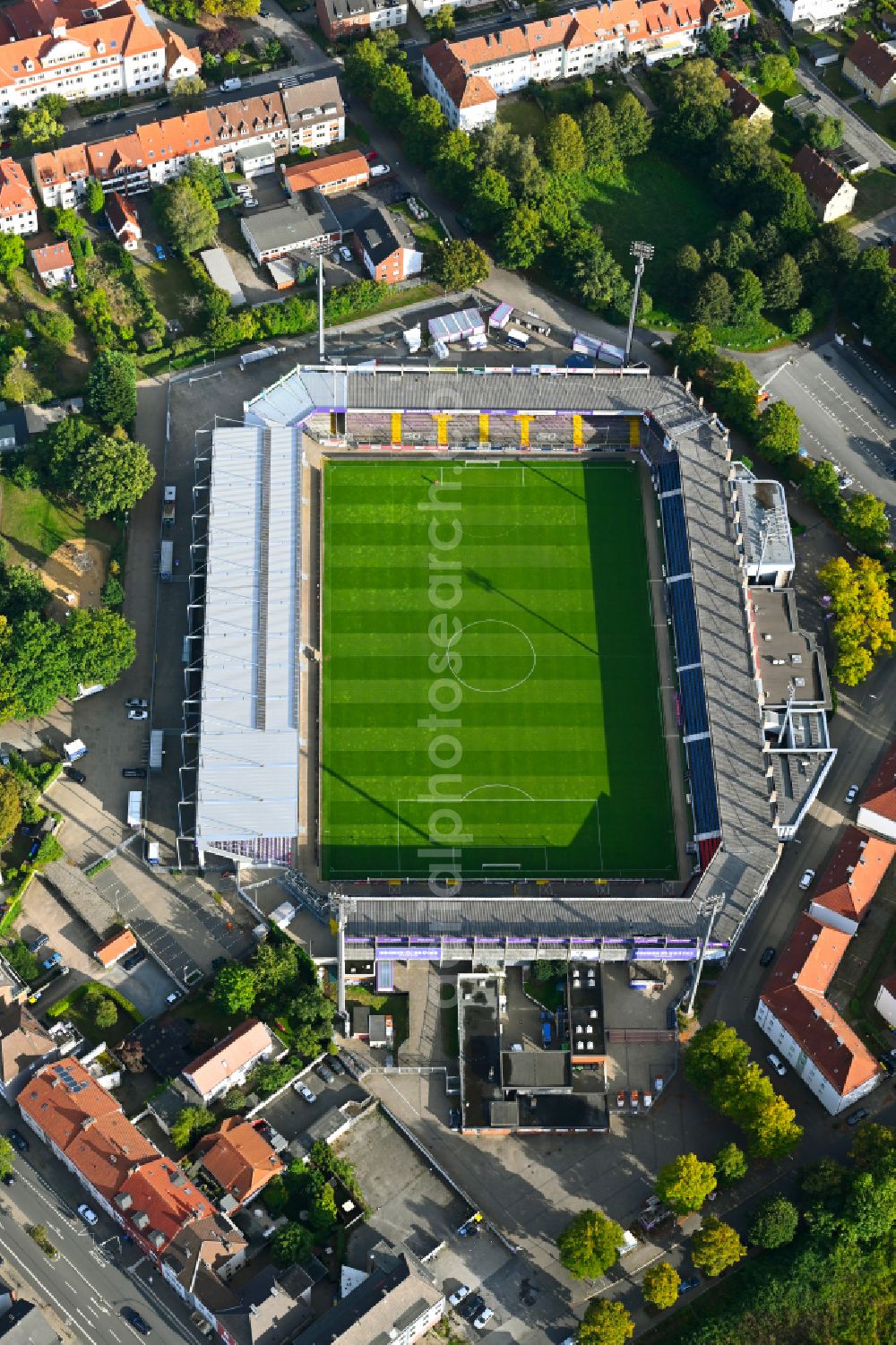 Osnabrück from above - Sports facility grounds of the Arena - stadium on street Scharnhorststrasse in the district Schinkel in Osnabrueck in the state Lower Saxony, Germany