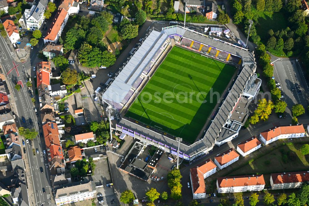 Osnabrück from the bird's eye view: Sports facility grounds of the Arena - stadium on street Scharnhorststrasse in the district Schinkel in Osnabrueck in the state Lower Saxony, Germany