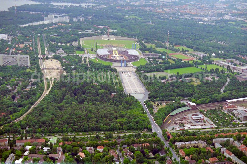 Berlin from above - Sports facility grounds of the Arena stadium Olympiastadion of Hertha BSC in Berlin in Germany