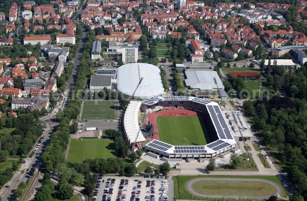 Erfurt from the bird's eye view: Site of the Arena stadium Steigerwaldstadion in Erfurt in Thuringia