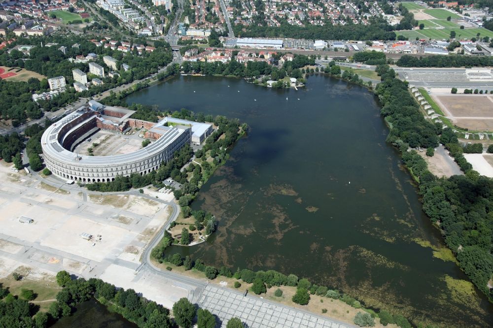 Nürnberg from the bird's eye view: Arena of the unfinished Congress Hall on the former Nazi party rally grounds in Nuremberg in Bavaria