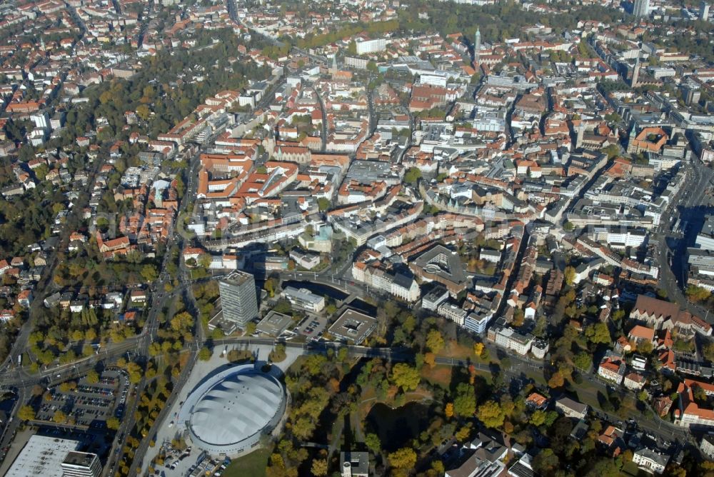Braunschweig from above - Event and music-concert grounds of the Arena Volkswagen Halle Braunschweig on Europaplatz in Brunswick in the state Lower Saxony, Germany