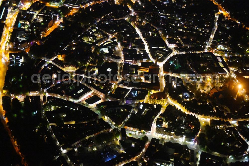 Aerial image at night Münster - Night lighting Old Town area and city center in Muenster in the state North Rhine-Westphalia, Germany