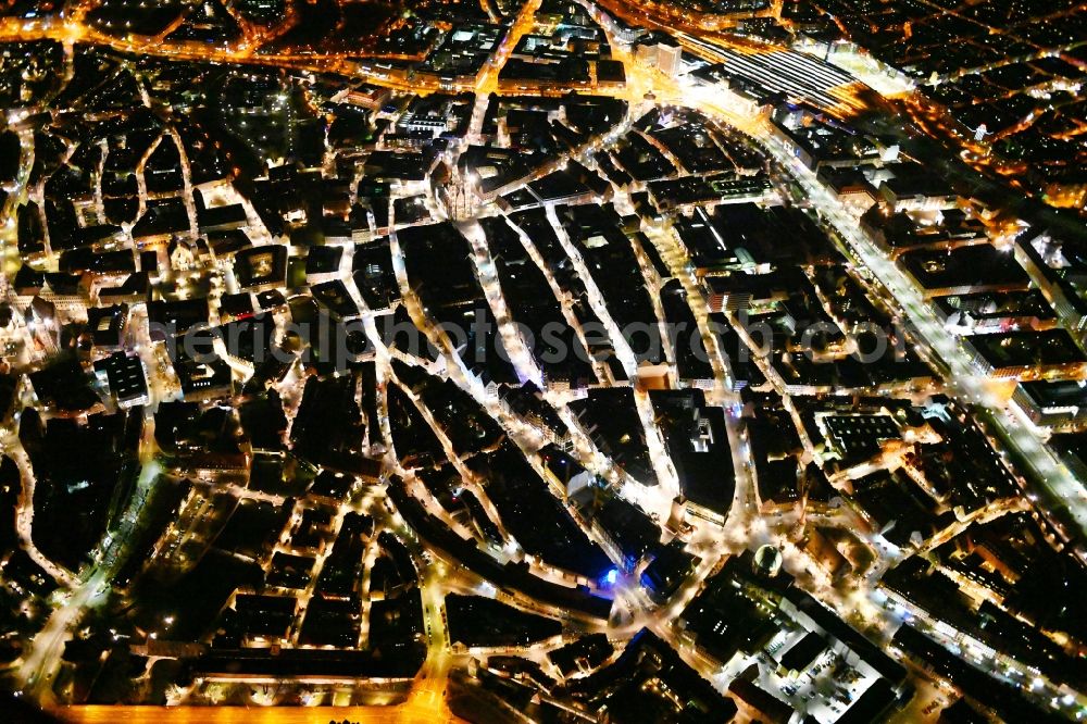 Nürnberg at night from above - Night lighting old Town area and city center in Nuremberg in the state Bavaria, Germany