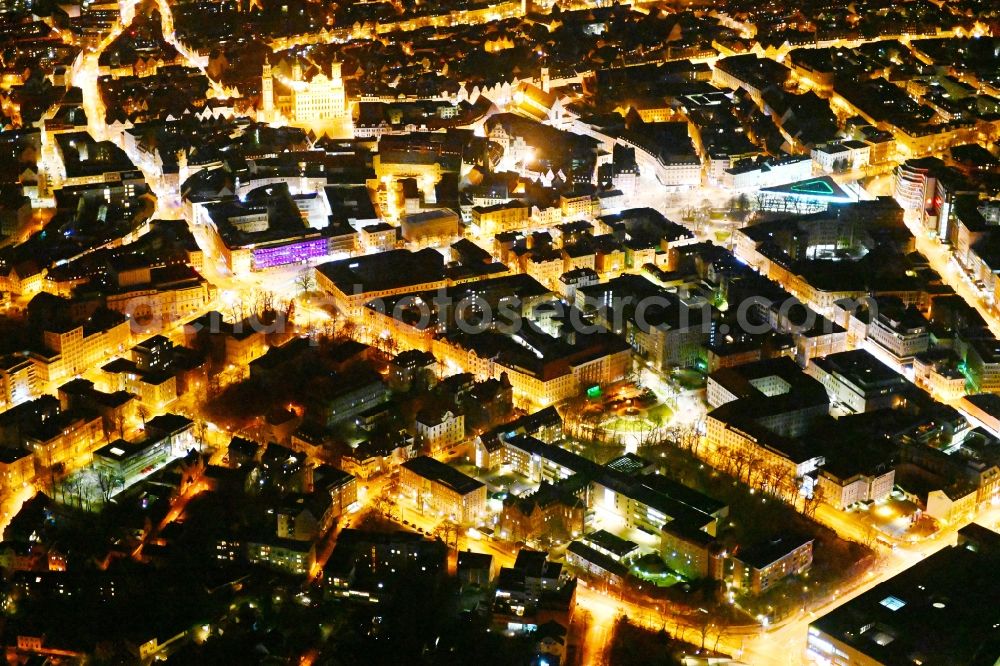 Aerial image at night Augsburg - Night lighting old Town area and city center in the district Bahnhofs-Bismarckviertel in Augsburg in the state Bavaria, Germany