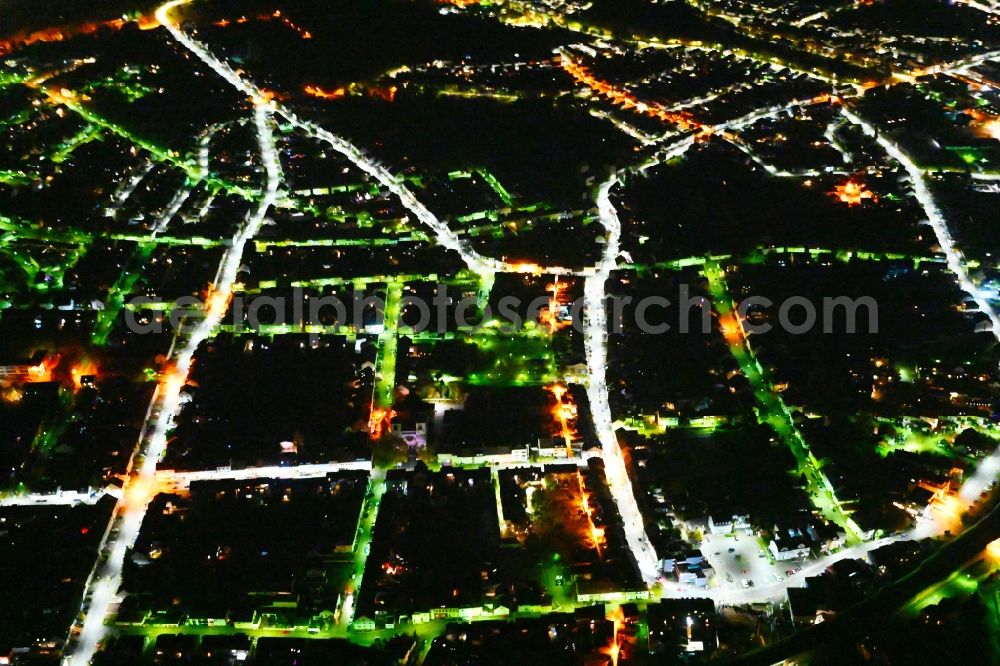 Saarlouis at night from above - Night lighting old Town area and city center on Grosser Markt in Saarlouis in the state Saarland, Germany