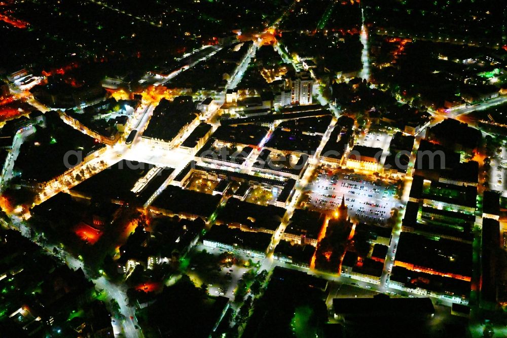 Aerial image at night Saarlouis - Night lighting old Town area and city center on Grosser Markt in Saarlouis in the state Saarland, Germany