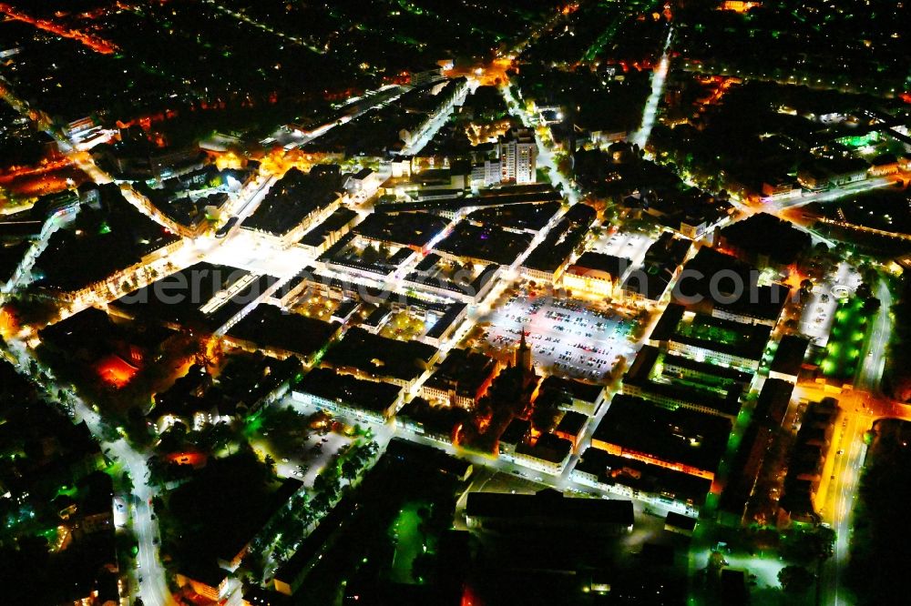 Saarlouis at night from above - Night lighting old Town area and city center on Grosser Markt in Saarlouis in the state Saarland, Germany