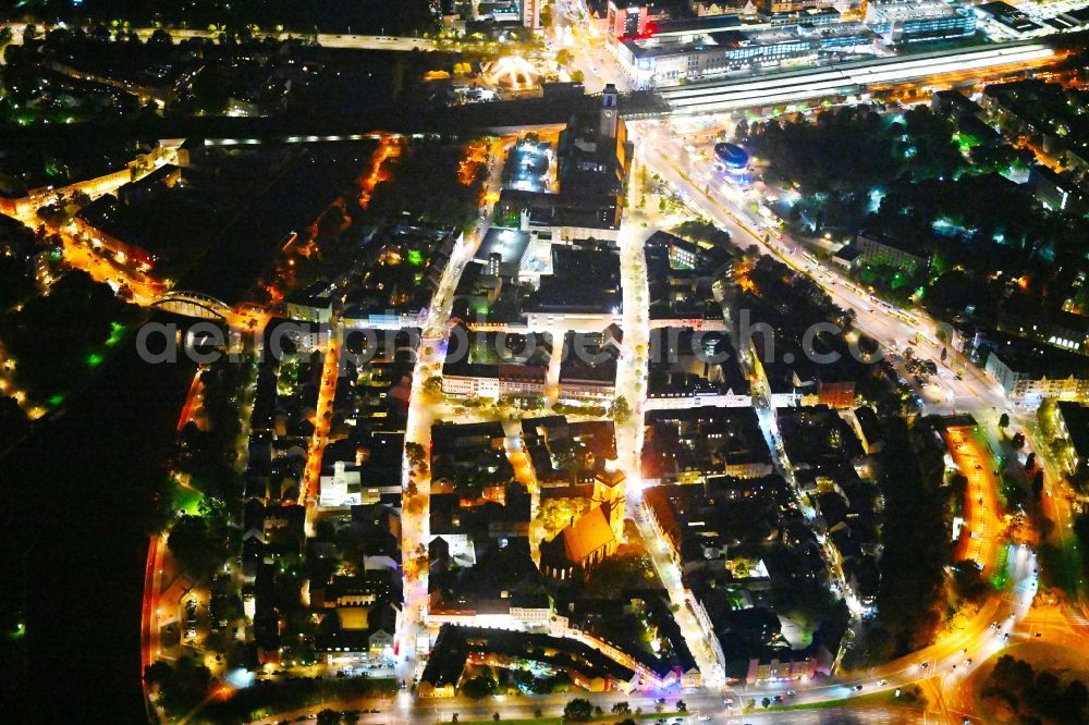 Aerial image at night Berlin - Night lighting old Town area and city center Spandau in the district Spandau in Berlin, Germany