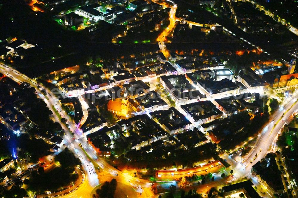 Aerial photograph at night Berlin - Night lighting old Town area and city center Spandau in the district Spandau in Berlin, Germany