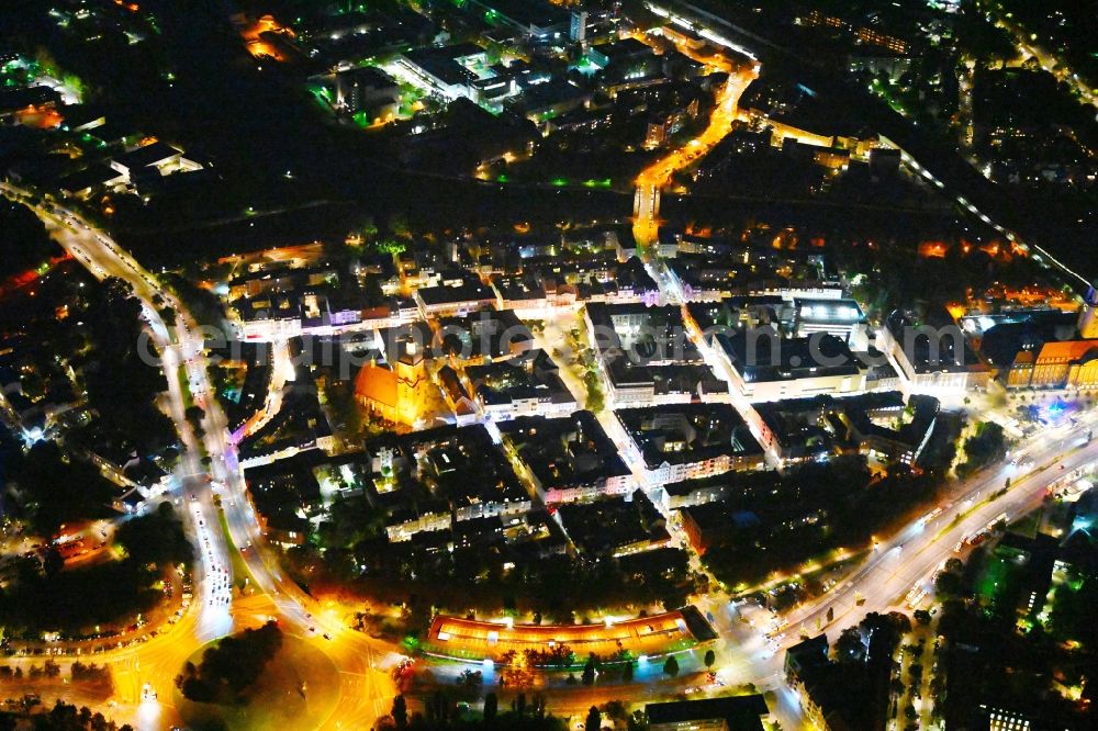Aerial image at night Berlin - Night lighting old Town area and city center Spandau in the district Spandau in Berlin, Germany
