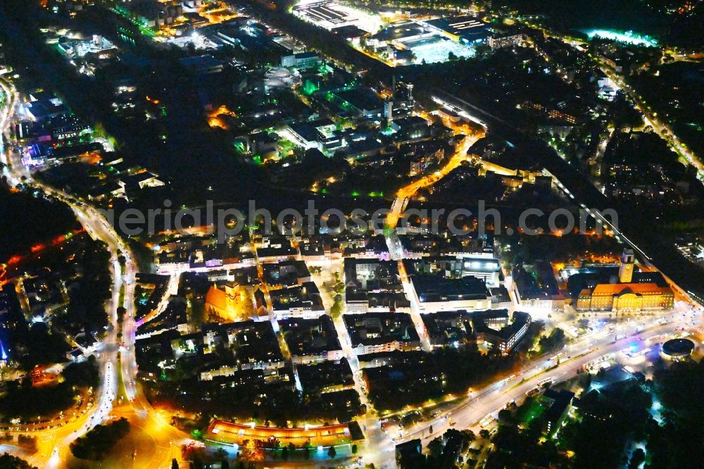 Berlin at night from the bird perspective: Night lighting old Town area and city center Spandau in the district Spandau in Berlin, Germany