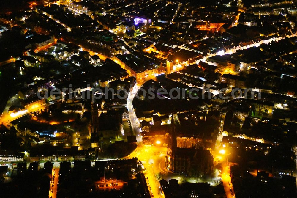 Aerial photograph at night Speyer - Night lighting old Town area and city center in Speyer in the state Rhineland-Palatinate, Germany