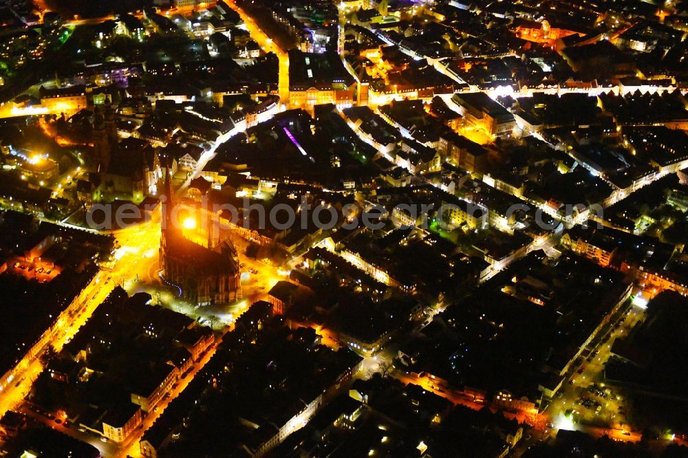 Aerial image at night Speyer - Night lighting old Town area and city center in Speyer in the state Rhineland-Palatinate, Germany