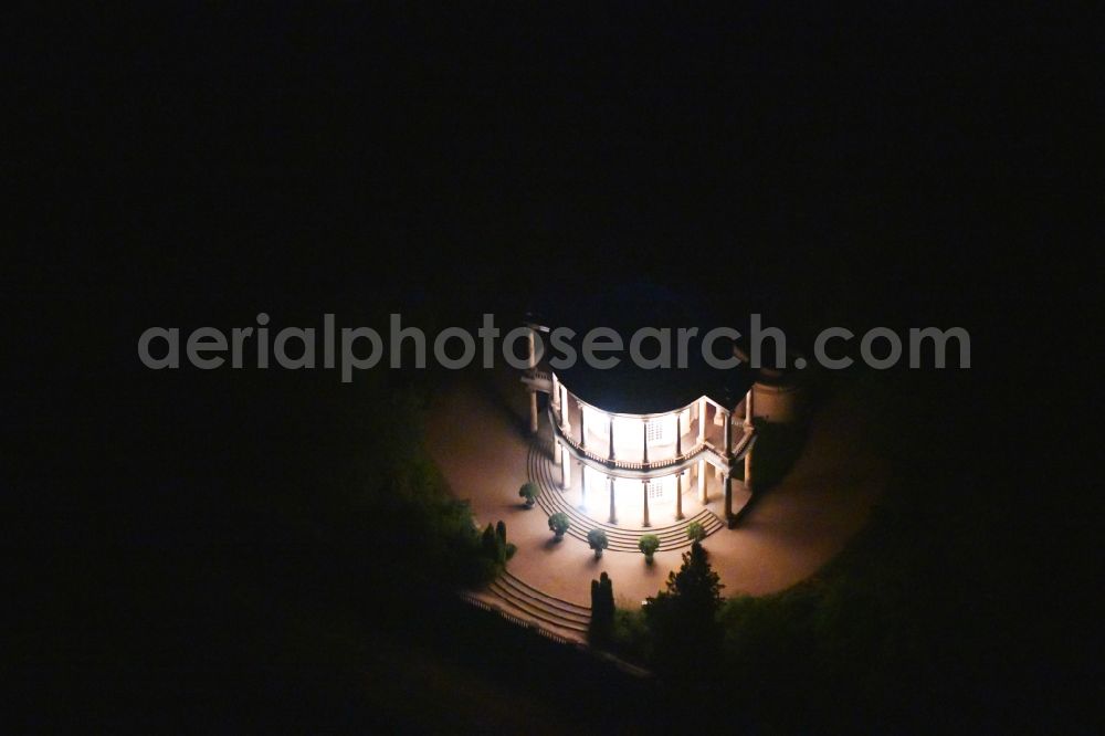 Aerial image at night Potsdam - Night lighting tourist attraction and sightseeing on castle show of Belvedere on Klausberg on Maulbeerallee in the district Brandenburger Vorstadt in Potsdam in the state Brandenburg, Germany