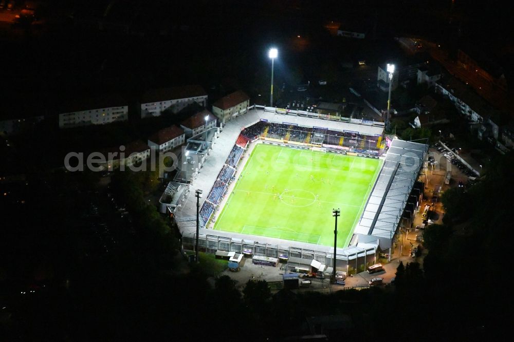 Osnabrück at night from above - Night lighting Sports facility grounds of the Arena - stadium in the district Schinkel in Osnabrueck in the state Lower Saxony, Germany
