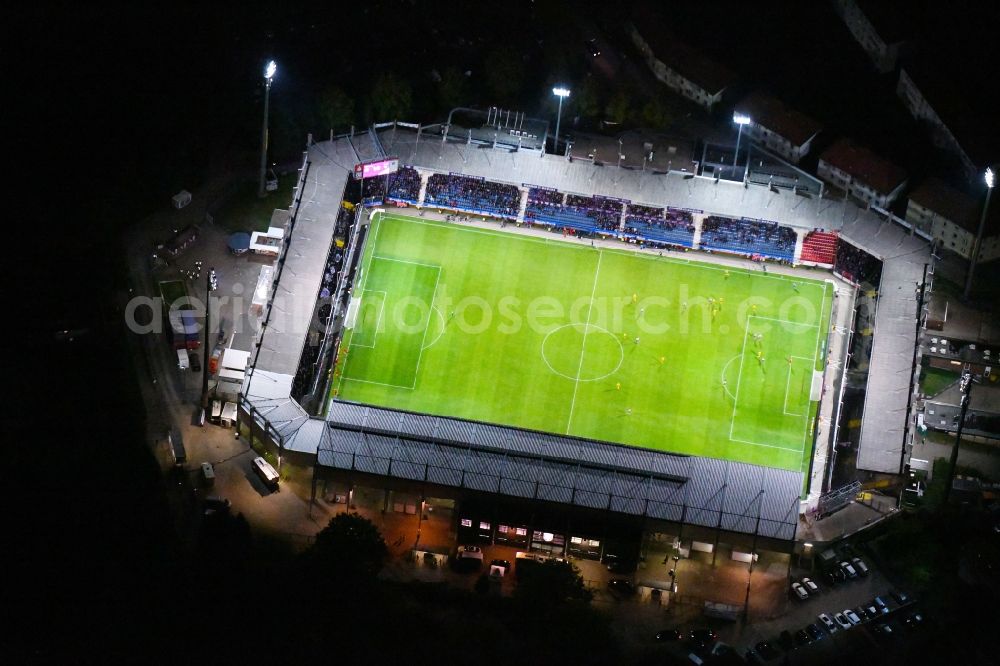 Osnabrück at night from above - Night lighting Sports facility grounds of the Arena - stadium in the district Schinkel in Osnabrueck in the state Lower Saxony, Germany