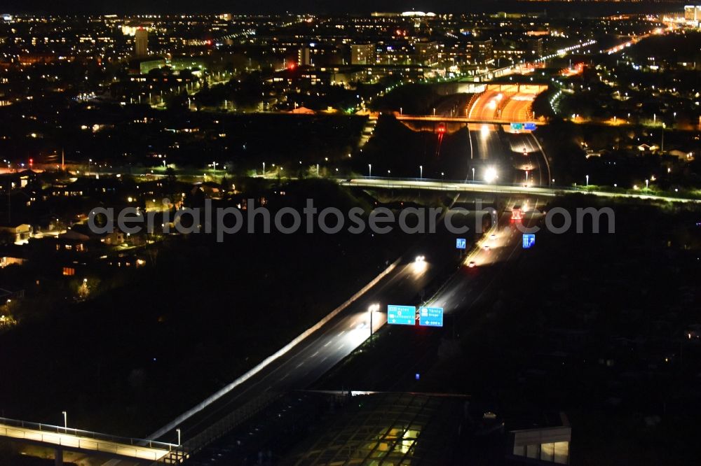Aerial image at night Kastrup - Night lighting Highway route E20 in in Kastrup in Region Hovedstaden, Denmark