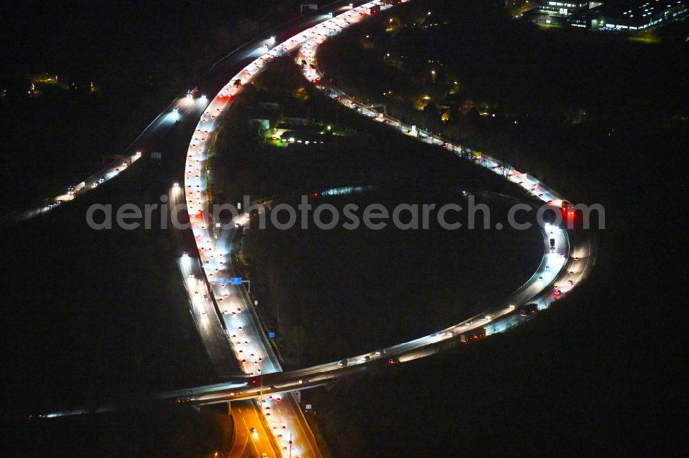 Hamburg at night from above - Night lighting highway triangle the federal motorway A 1 - 255 Dreieck HH-Sued in the district Wilhelmsburg in Hamburg, Germany