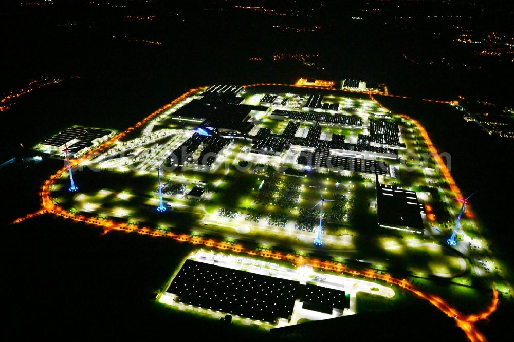 Aerial photograph at night Leipzig - Night lighting site location of Bayerische Motoren Werke AG BMW Leipzig in Saxony