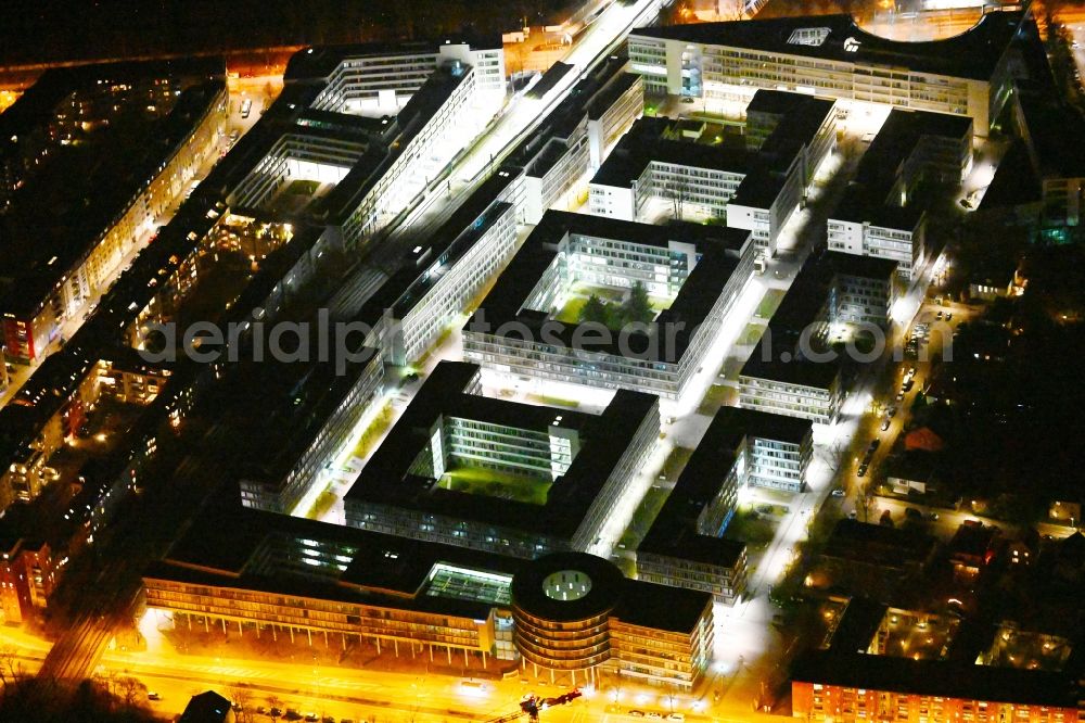 Aerial photograph at night München - Night lighting office building - Ensemble St. Martin Strasse and Werinherstrasse in the district Ramersdorf-Perlach in Munich in the state Bavaria, Germany
