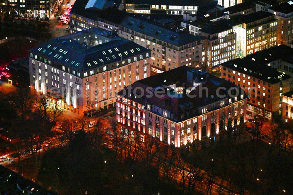 Aerial image at night München - Night lighting office building - Ensemble on street Max-Joseph-Strasse in the district Altstadt in Munich in the state Bavaria, Germany