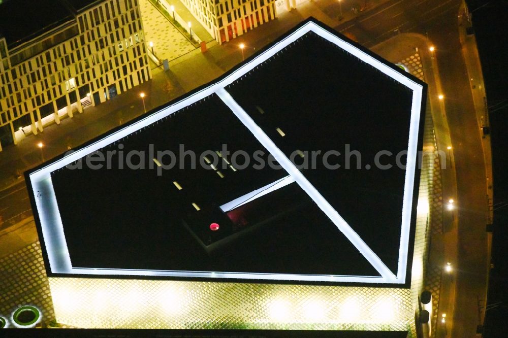 Aerial photograph at night Berlin - Night lighting Office building - Ensemble of the PricewaterhouseCoopers GmbH WPG , the Futurium gGmbH and the Anti-Discrimination Agency of the Federation in Berlin, Germany