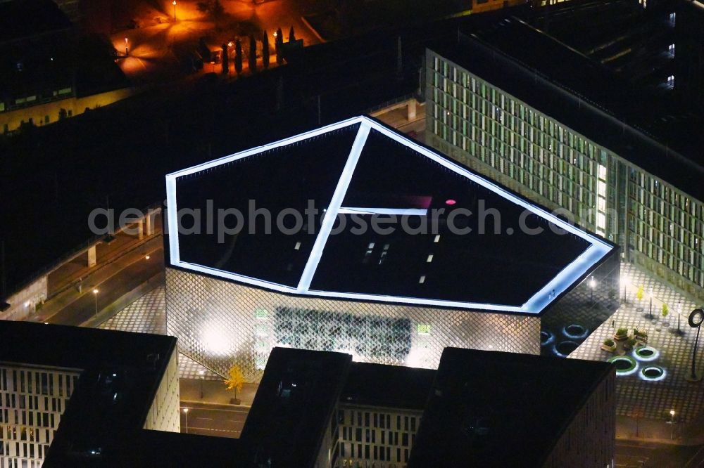 Berlin at night from above - Night lighting Office building - Ensemble of the PricewaterhouseCoopers GmbH WPG , the Futurium gGmbH and the Anti-Discrimination Agency of the Federation in Berlin, Germany