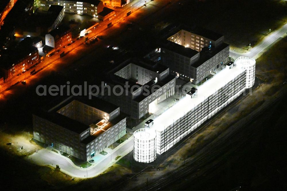 Nürnberg at night from above - Night lighting new office and commercial building Orange Campus on Kohlenhofstrasse in Nuremberg in the state Bavaria, Germany